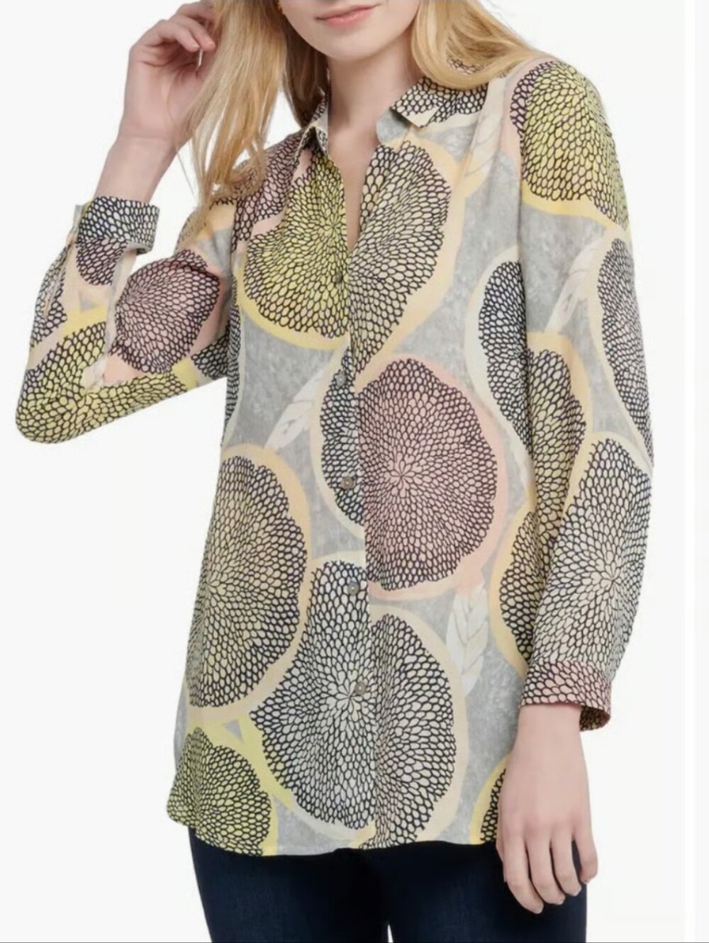 NIC & ZOE Citrus super light weight crop sleeves button down shirt Blouse